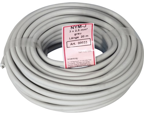 Graues Elektrokabel NYM-J 3 x 2,5 mm² mit 20 m Länge auf einer Rolle