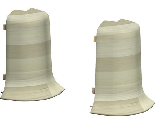 Angles extérieurs Prinz pour plinthe goulotte à clipser Woodstock blanc 50 mm Deux plinthes en plastique