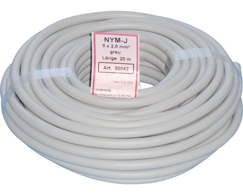 Câble électrique gris NYM-J 5 x 2,5 mm² d''une longueur de 20 mètres