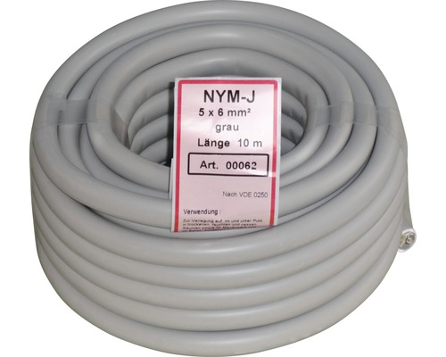 NYM-J Installationskabel 5 x 6 mm², grau, Länge 10 m