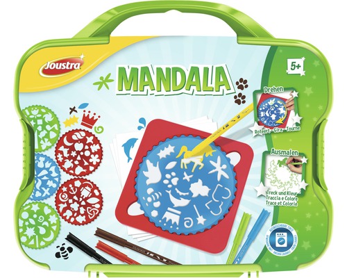Pochoir de dessin Joustra Mandala dans une valise pour les enfants de cinq ans et plus