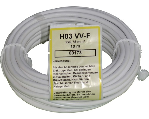 Câble électrique blanc H03 VV-F, 2x0,75 mm², 10 mètres