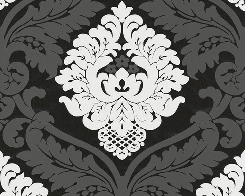 Papier peint intissé 5543-14 Ornement noir blanc Papier peint à motif floral