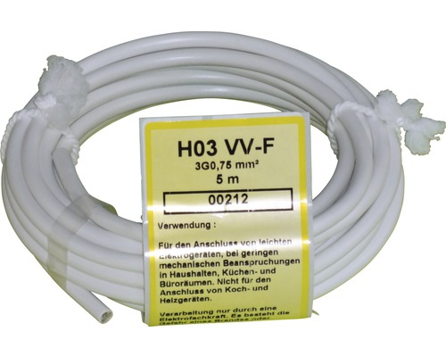 H03 VV-F Elektrokabel 3G0,75 mm, 5 Meter Rolle
