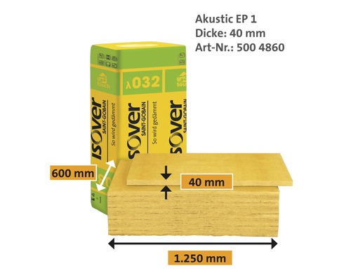 Isover Akustic EP 1 Dämmplatte, 40 mm dick, mit Verpackung
