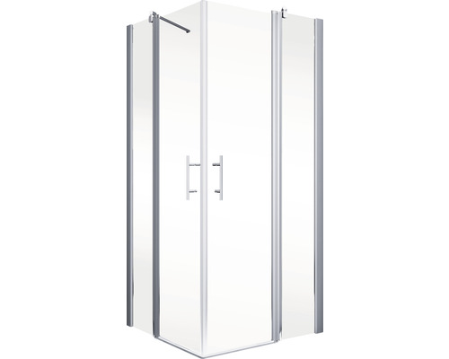 Accès d'angle avec porte battante SCHULTE Alexa Style 2.0 ExpressPlus 90 x 90 cm couleur du profilé aluminium décor de vitre verre transparent avec verre antitache butée de porte à gauche butée de porte à droite poignée barre