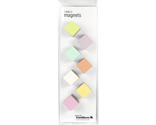 Aimants en bois de différentes couleurs dans un emballage transparent