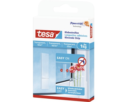 Tesa Powerstrips Bandes adhésives pour verre jusqu''à 1 kilogramme, paquet de 8 pièces