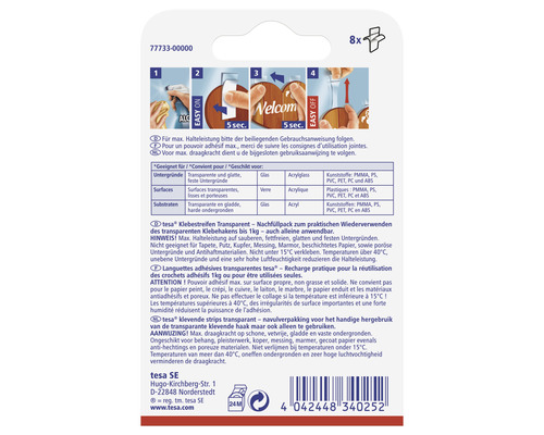 Tesa recharges de languettes adhésives transparentes, convient pour le verre, le verre acrylique et les plastiques