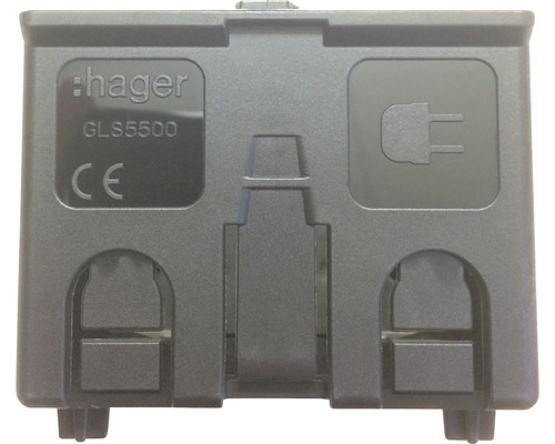 Logo Hager GLS5500 avec marquage CE et symbole de prise