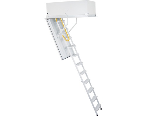 Pertura Dachbodentreppe Hero 120 x 70 cm Stahl Brandhemmend Isolierend Ausgezogene Bodentreppe aus Metall mit Handlauf