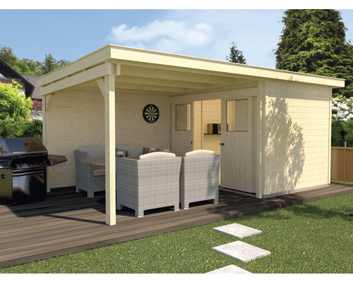 Abri de jardin weka Man Cave Play & Relax taille 3 avec plancher et toiture latérale, 590x299 cm, nature