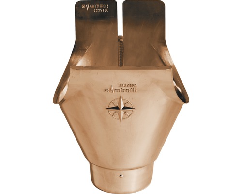 Naissance de gouttière Zambelli cuivre rond pour taille de gouttière 250 mm évacuation Ø 80 mm Tuyau de descente de gouttière en métal avec motif de boussole