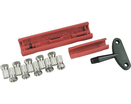 Koaxialkabel-Montageset mit Abisolierwerkzeug und F-Steckern