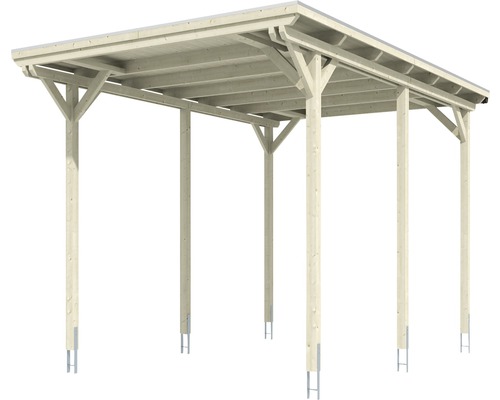 Holzcarport mit Flachdach auf Metallankern