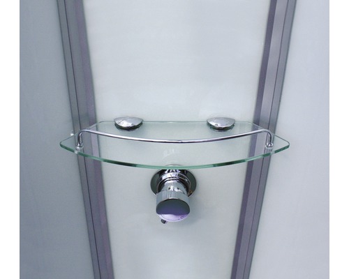 Étagère en verre avec support dans une cabine de douche