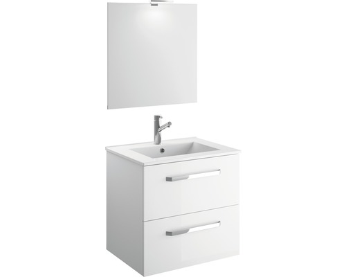 Badmöbel-Set Cygnus Bath Quick BxHxT 61 x 200 x 46 cm Frontfarbe weiß  hochglanz mit Waschtisch Keramik weiß und Unterschrank Waschtisch Spiegel -  HORNBACH Luxemburg