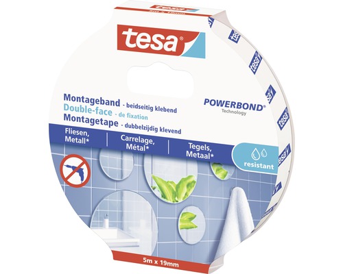 Ruban de montage Tesa pour carrelage et métal, 5 mètres sur 19 millimètres