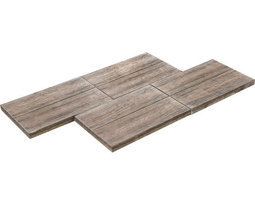 Dalle de terrasse en béton iStone Lignum umbra 60 cm x 40 cm x 4 cm Carreaux imitation bois posés en décalé