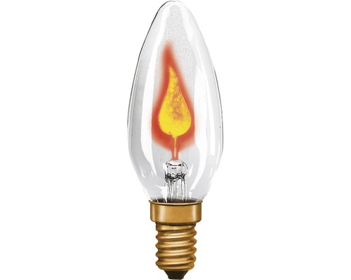 Ampoule flamme vacillante C35 transparent E14/3W