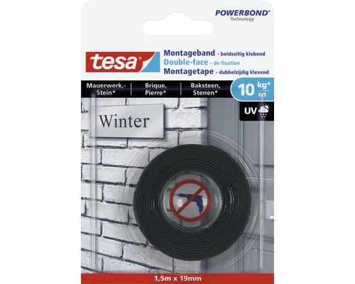 Tesa Powerbond Montageband für Mauerwerk, 1,5 Meter mal 19 Millimeter