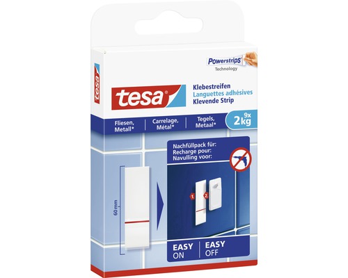 Tesa Powerstrips Klebestreifen Nachfüllpackung, geeignet für Fliesen und Metall, mit einer Haltekraft von bis zu 2 Kilogramm