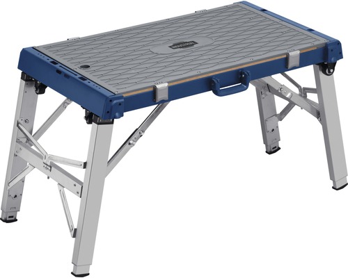 Plateforme de travail réglable avec pieds pliables.