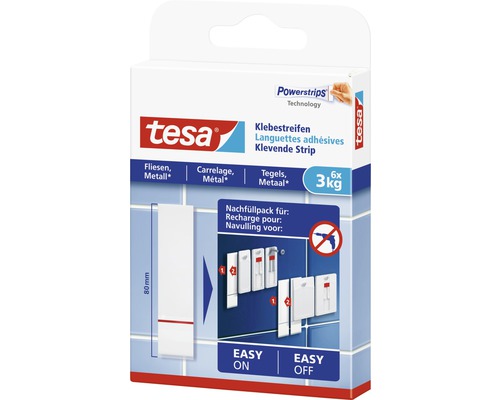 Tesa Powerstrips Technology Klebestreifen Nachfüllpack für Fliesen und Metall, Tragkraft sechs mal drei Kilogramm