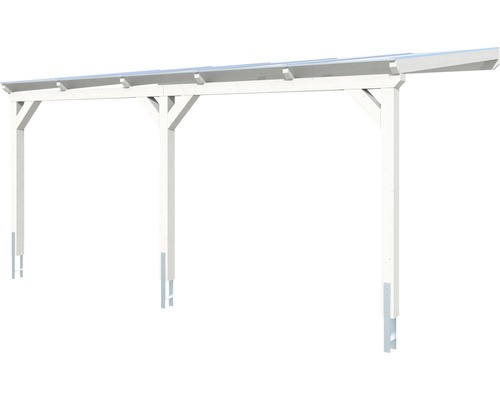 Carport en bois blanc avec ancrages de poteaux