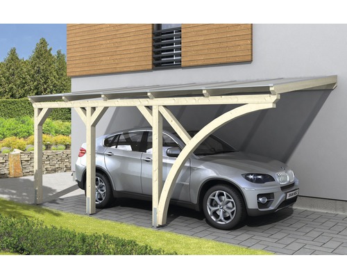 Carport simple SKAN HOLZ Eifel avec 1 arche d'entrée, ancrage pour poteaux 300 x 541 cm nature