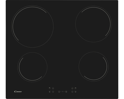 Plaque de cuisson vitrocéramique sans cadre Candy 59 x 52 cm 4 zones de cuisson CH64CCB