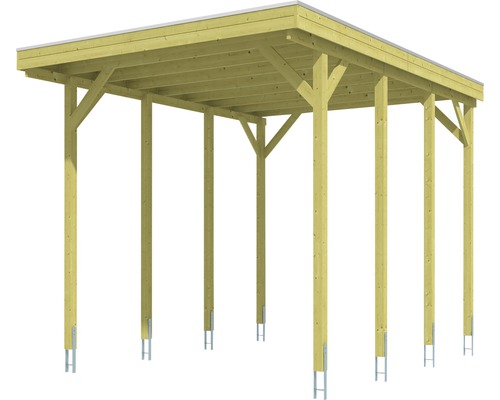 Holzcarport mit Flachdach und sechs Pfosten