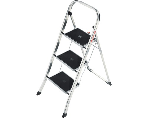 Marchepied pliant Hailo K70 StandardLine 3 marches Escabeau ménager à trois marches en aluminium avec arceau de sécurité et surfaces antidérapantes