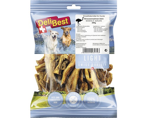 Friandises pour chiens DeliBest Light aux tendons d’autruche petit modèle 200 g friandises à mâcher