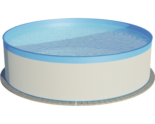Ensemble de piscine hors sol à paroi en acier Planet Pool ronde Ø 350x120 cm avec groupe de filtration à sable, échelle, skimmer intégré, sable de filtration et flexible de raccordement blanc avec film de recouvrement bleu