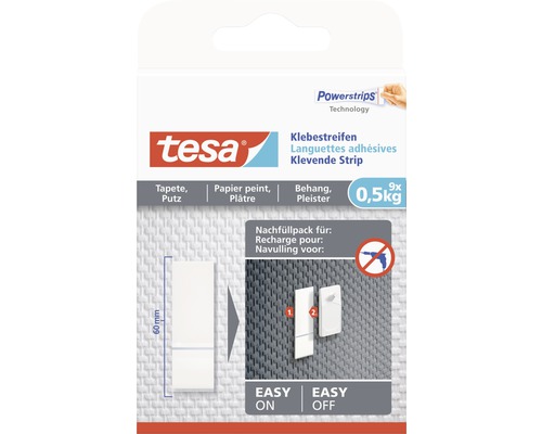 Tesa Powerstrips recharges de bandes adhésives pour papier peint et crépi, force de maintien jusqu''à 0,5 kilogramme