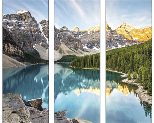 Tableau en verre Montagne & lac set de 3 3x 30x80 cm
