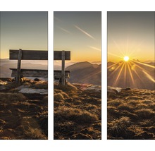 Image murale en plusieurs parties avec un banc au sommet d''une montagne au lever du soleil