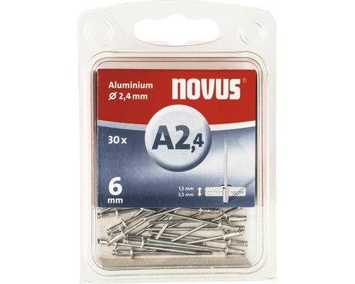 Novus Blindnieten aus Aluminium, Durchmesser 2,4 mm, 30 Stück