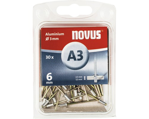 Novus rivets aveugles aluminium 3 mm, 30 pièces, 6 mm