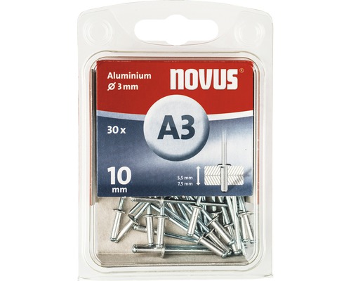 Novus Blindnieten A3, Aluminium, Durchmesser 3 mm, 30 Stück