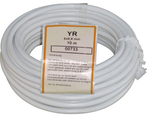Weiße Elektroleitung, 6x0,8 Millimeter, 10 Meter