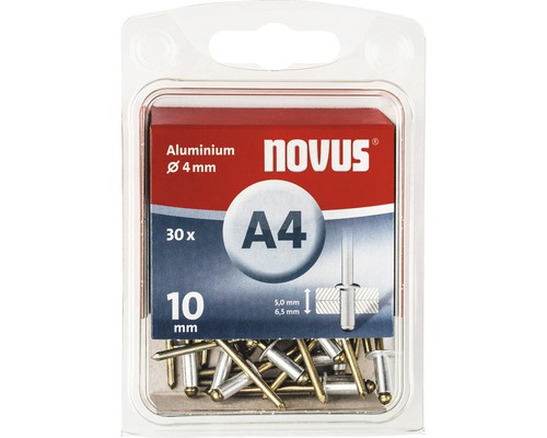 Rivets aveugles Novus en aluminium, diamètre 4 millimètres, 30 pièces