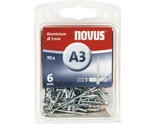 Novus A3 rivets aveugles, aluminium, diamètre 3 mm, 70 pièces