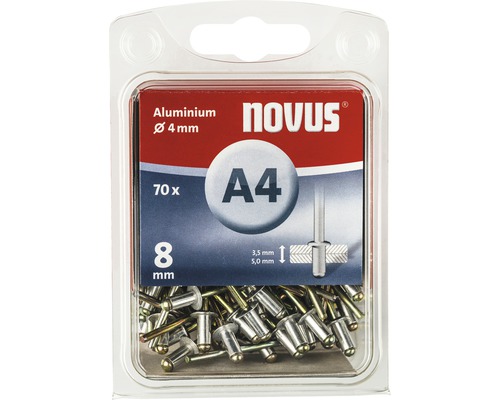 Novus Blindnieten aus Aluminium, Durchmesser 4 Millimeter, 70 Stück