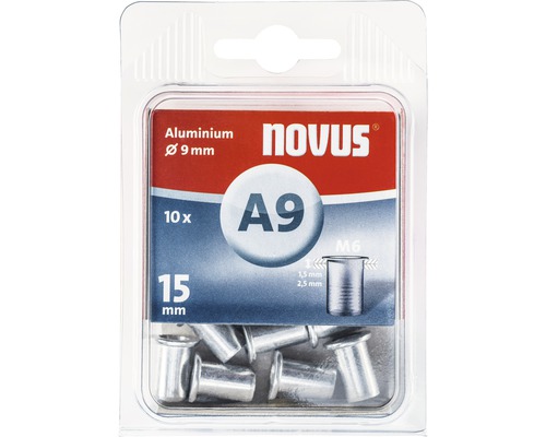 Écrou à rivet aveugle Novus M6 Ø9x15 mm aluminium paquet de 10