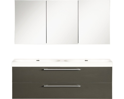 Set de meubles de salle de bains Differnz Somero lxhxp 120 x 120 x 38 cm couleur de façade anthracite avec vasque en fonte minérale blanc