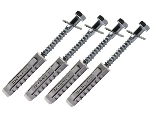 Vier fischer Schraubanker mit Sechskantschraube