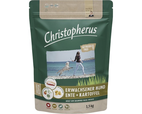 Croquettes pour chiens Christopherus canard et pomme de terre 1,5 kg