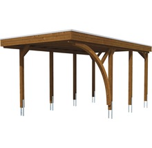 Carport simple SKAN HOLZ Friesland avec une arche et ancrages pour poteaux 314x555 cm noyer